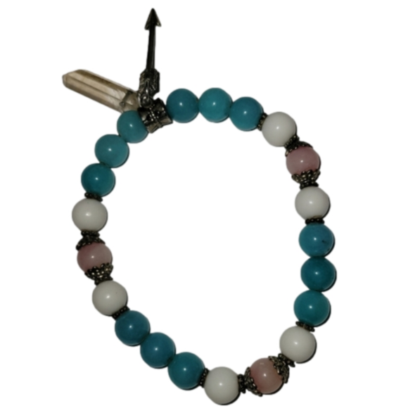 Jewelry - Died agate bracelet with clear quartz and arrow charm